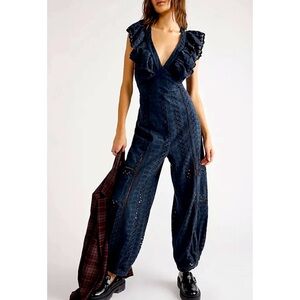 Free People Navy Lace Jumpsuit